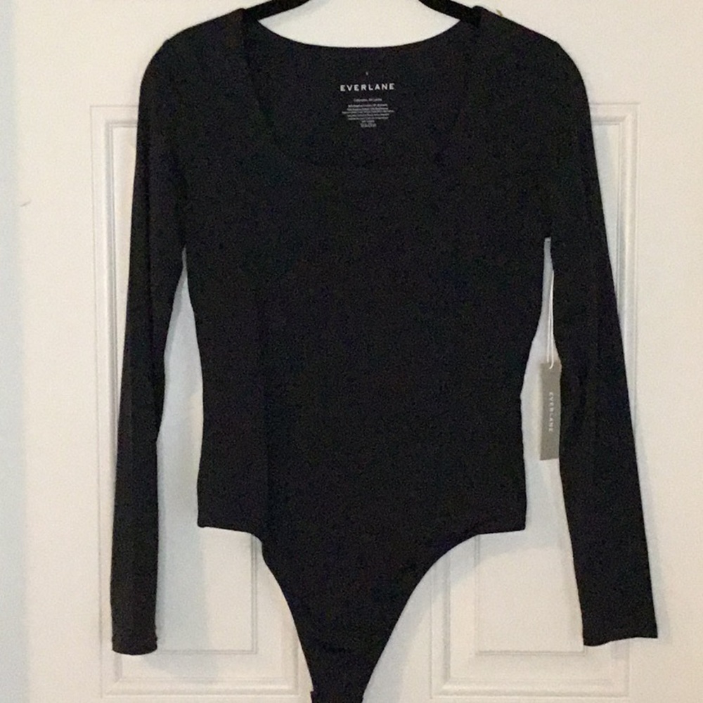 Everlane Black Fitted Long Sleeve Scoop Neck Bodysuit
